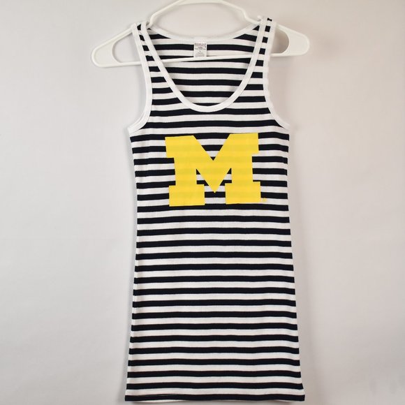 Sideline Apparel Large University of Michigan Black and White Striped Tank Top - Picture 1 of 8